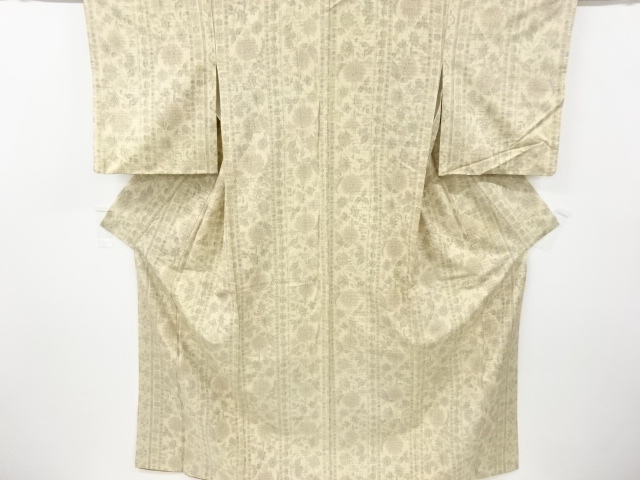 JAPANESE KIMONO / ANTIQUE KIMONO / SILK / TSUMUGI / WOVEN FLORAL ARABESQUE